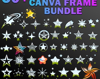 50 Canva Frames Sparkle Star Template Bundle | Make Your Own Bright Twinkle Stars Clipart | Drag & Drop To Insert Design| Stars Silhouette