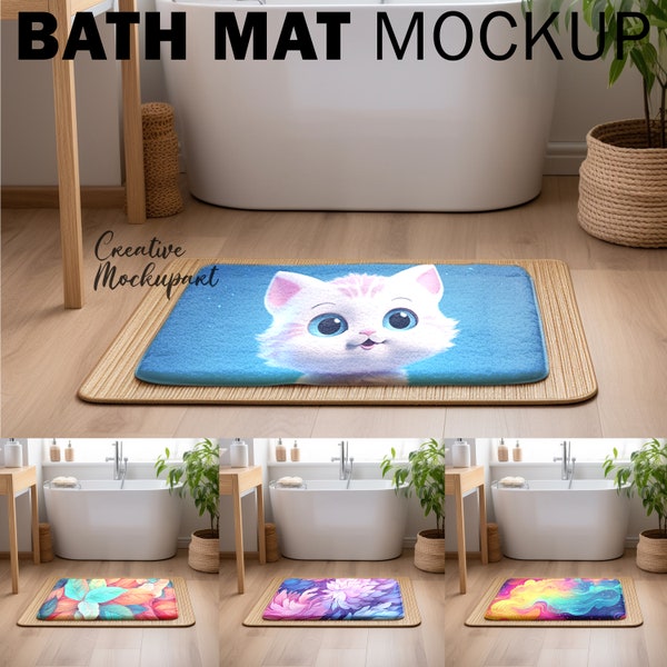 Bathroom Rug Mockup | Bathroom Mat Mockup | Stock Photography| Insert Design Via Photoshop PSD, Canva PNG, JPG For Dye Sublimation