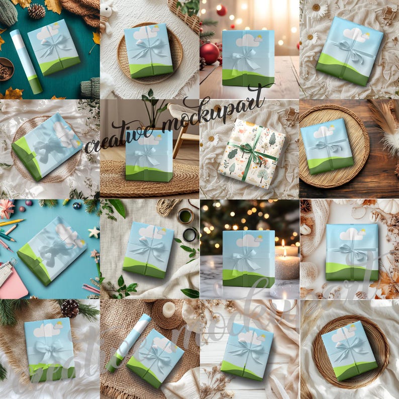 Canva 15x Gift Box & Wrapping Paper Mockup Bundle, Insert Design