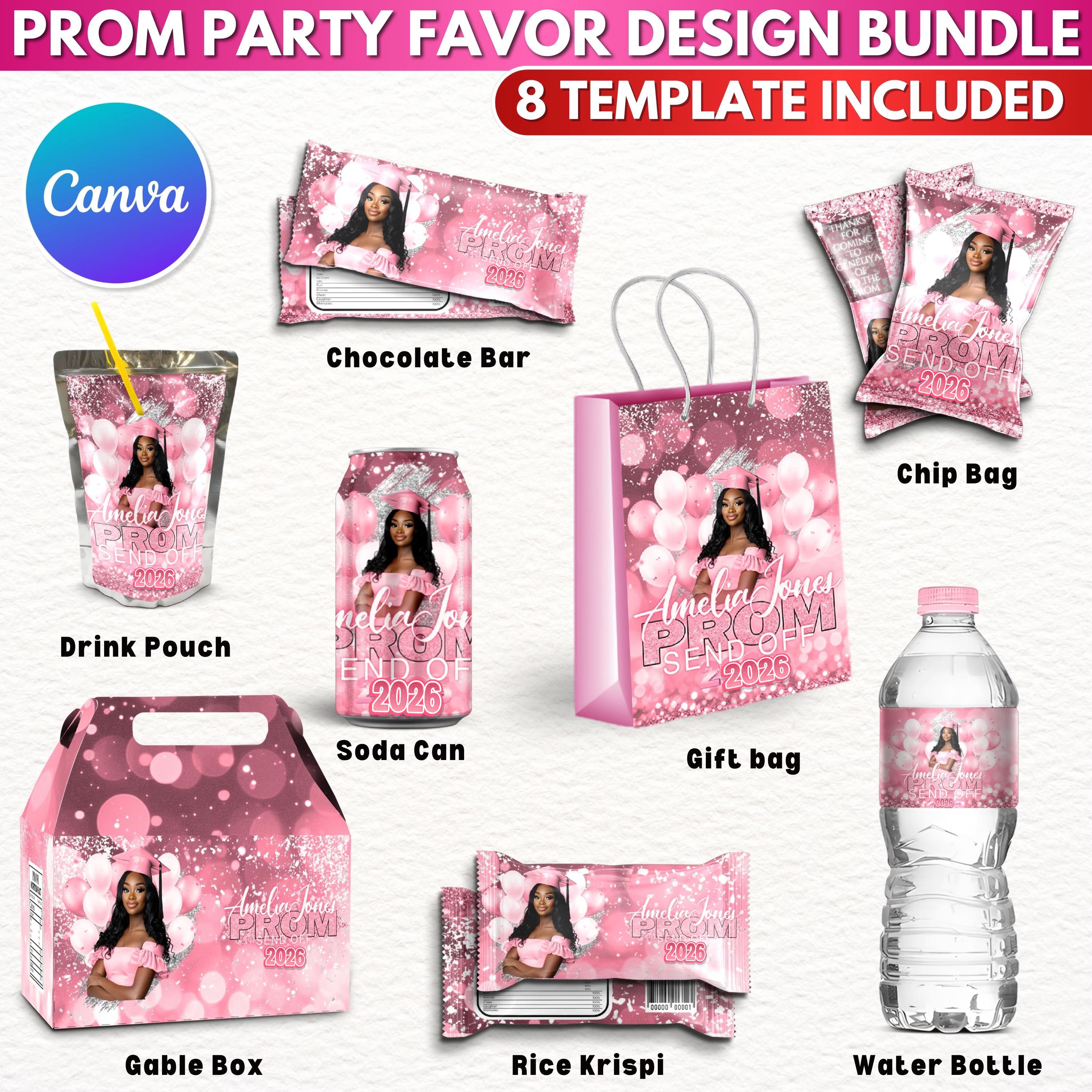 Sample Sticky Note Prom Items Prom Send off Treat Packaging, Prom Template Bundle, Pink & Silver Prom ...