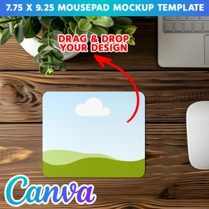 Canva Frame Rectangle 7.75 x 9.25 Mousepad Mockup Template | DYE Sublimation Drag & Drop To Add Your Design Via Canva Frame