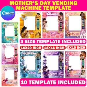 Mother’s Day Vending Machine Template Bundle, 8x10, 8.5x11, 16x20 Editable Mothers Day Canva Template,  Free Money Panel PNG, Backgrounds