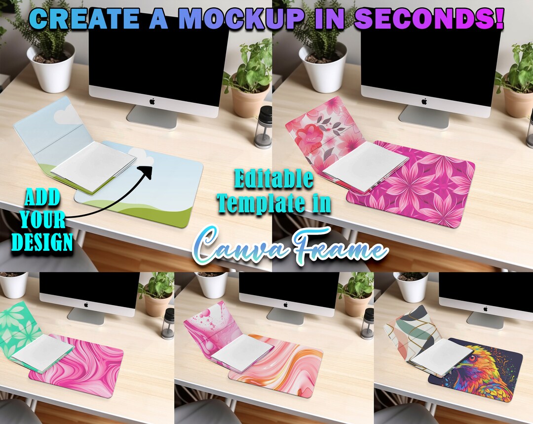 Canva Frame Rectangle Mouse Pad With Notepad Holder Mockup | DYE ...