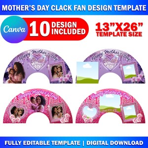 Peut inclure: Dix mod&egrave;les imprimables de claquettes pour la f&ecirc;te des m&egrave;res. Chaque mod&egrave;le pr&eacute;sente un fond rose et violet avec un c&oelig;ur, des fleurs et un cadre photo. Le texte "Joyeuse f&ecirc;te des m&egrave;res" est inclus sur chaque mod&egrave;le. Les mod&egrave;les mesurent 33 cm sur 66 cm.