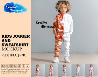 Kids Jogger & Sweatshirt Mockup | Lounge Set For Kids| Loungewear Mockup | Kids Jogger Mockup| Track Suit for Toddlers Mockup | PSD And PNG