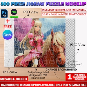 Dye Sublimation 300 Piece Puzzle Mockup, Jigsaw Puzzle Template, Insert Your Own Design & Background Via Smart Canva Frame And Photoshop PSD