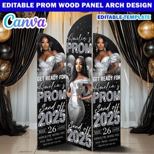 Prom Wooden Arch Panel Design Canva Backdrop Template, Editable Black/Silver Grad Entrance Arch Panel Customizable Canva Prom Arch Entryway