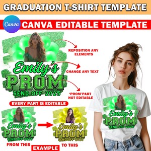 Canva Prom T-Shirt Design Template | DIY Editable Graduation Send off T-Shirt Design Template for Sublimation, DTF, or DTG Printing