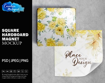 Square Hardboard Magnet Mockup For Dye Sublimation | Add Your Own Design Via Photoshop Smart PSD Object, Canva PNG & JPG