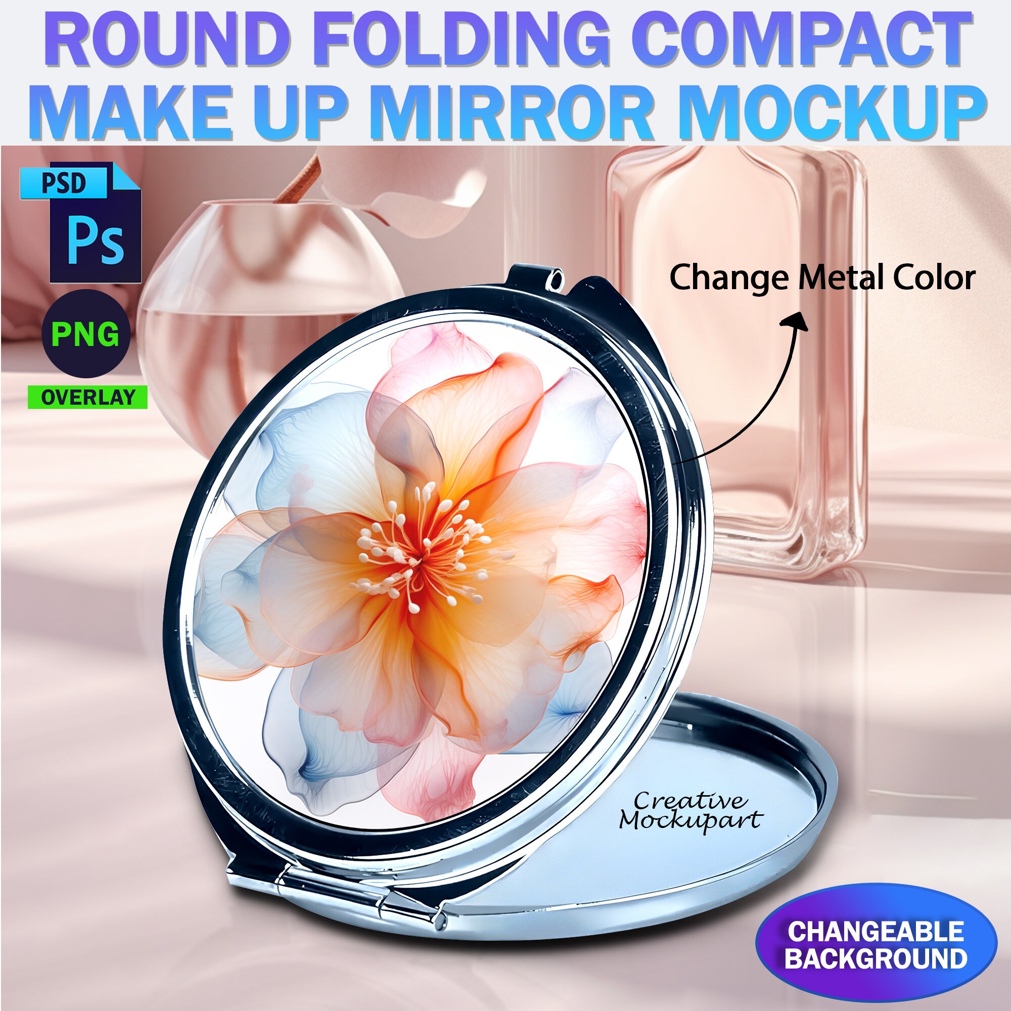SFS 1-Piece Sublimation Round Pocket Mirror - 2.2" Metal Mirror For Heat Transfer & Engraving, Gift Ready - View #2