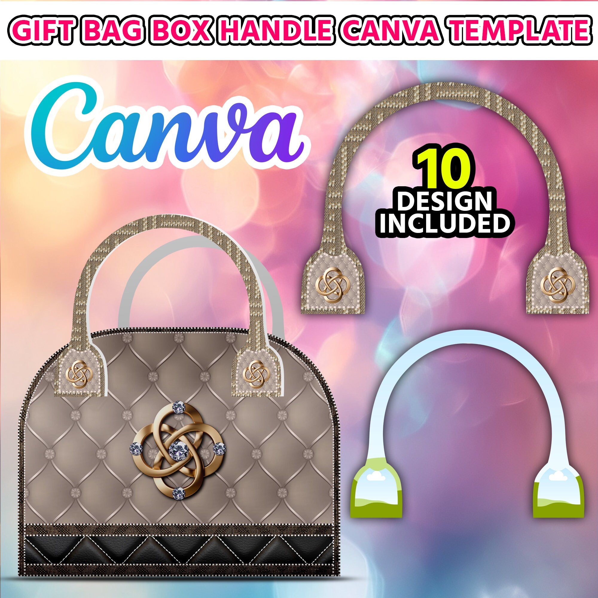 Handle Gift Box Layout 10x Gift Bag Box Handle Design Bundle Template, Easy Drag & Drop Canva ...