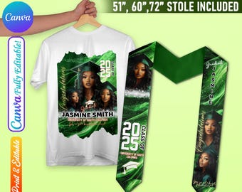 Stole & T-shirt Graduation Template Design Set, Graduation Sash Sublimation 2025, DIY Personalized Graduate Design Set Stole DTF Shirt
