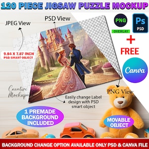 9.84 X7.87 Inch Dye Sublimation 120 Piece Jigsaw Puzzle Mockup, Insert Your Own Design & Background Via Smart Canva Frame And Photoshop PSD