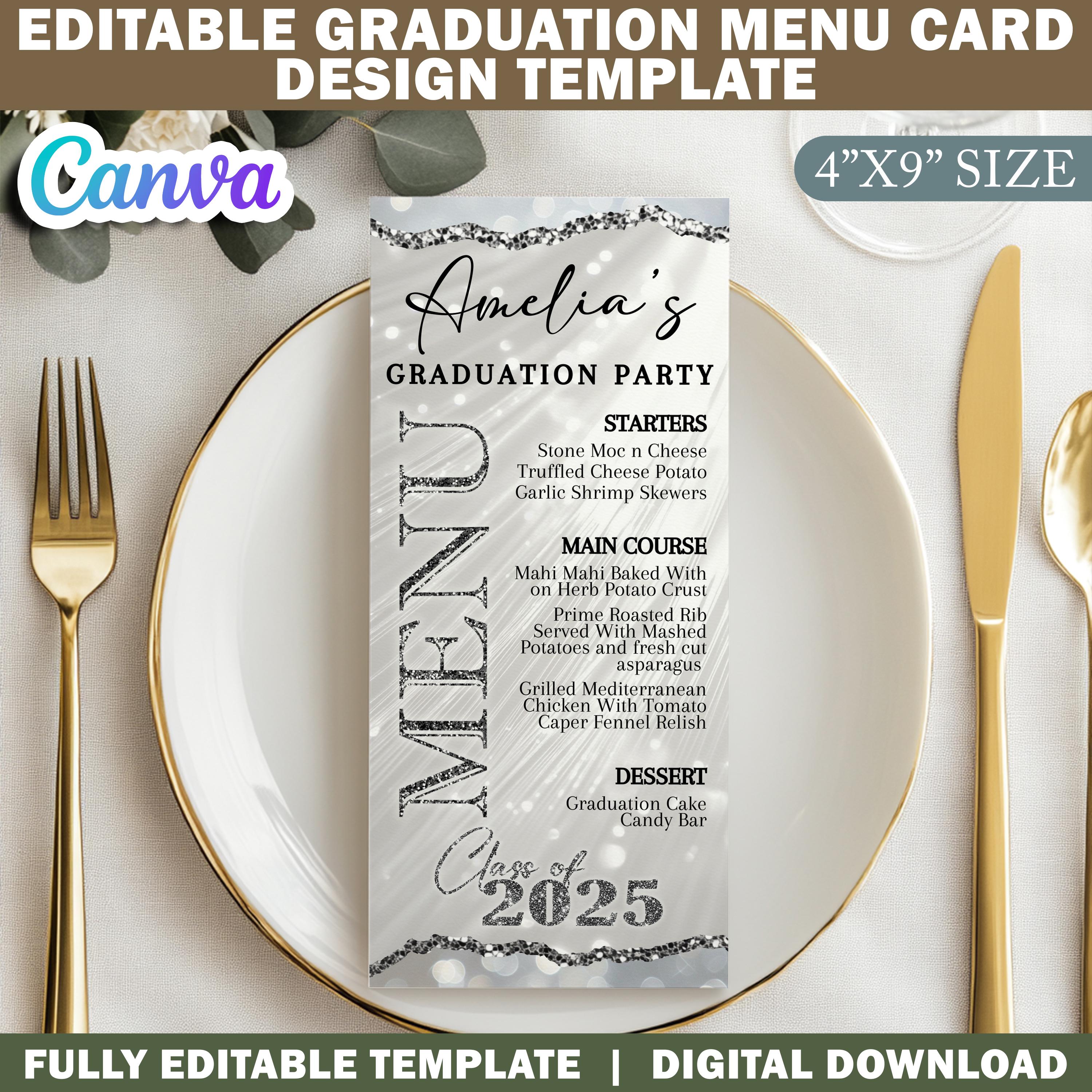 10 Graduation Menu Card Templates for Canva, Class of 2026 Dinner Menu ...
