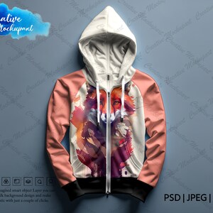 Blank Zipup Hoodie Mockup | Oversize Hoodie Streetwear Photoshop Template | Procreate, PSD (White) ready for DYE Sublimation | Canva PNG