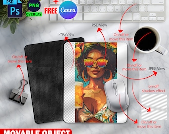 Färgsublimering rektangulär musmatta mockup, musskrivbordsunderlägg mockup, infoga design och bakgrund via Canva-ram och PSD