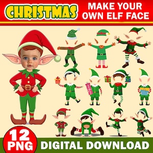 12x Christmas Add Your Own Elf Photo Face, DIY Elf Yourself PNG Bundle, Elf Face Blank, Christmas Craft for Kids, Xmas Office Decor