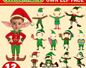 12 x Cara de elfo para agregar tu propia foto de Navidad, paquete PNG de elfo para hacer tú mismo, cara de elfo en blanco, manualidad navideña para niños, decoración navideña para la oficina