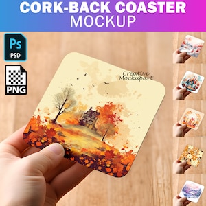 Kork-Rückseite Untersetzer Mockup Für Dye Sublimation | Quadratische Hand, die Hartfaserplatte-Untersetzer-Mockup | Hintergrund ändern, Design einfügen Über PSD, PNG