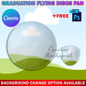 Canva Foldable Fan With Pouch Mockup, Flying Graduation Discs Fan Mockup, Insert Design & Background Via Smart Canva Frame And Photoshop PSD image 2