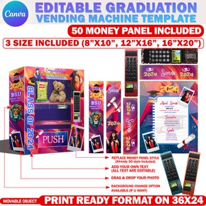 Canva Graduation Vending Machine Template, 2024 Graduation Gift, Birthday Vending Machine, Editable Party Favor, Graduation Crafts Boy/Girl