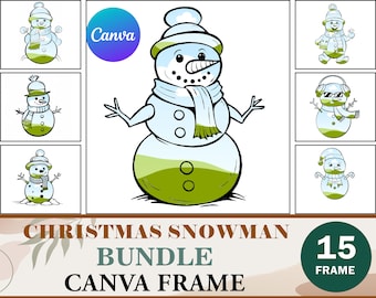 DIY Canva Frame Christmas Snowman | Make Your Holiday Snowman Via Easy Drag & Drop Canva Template | Merry Xmas PNG, Editable SVG Sublimation