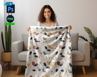 DIY Sublimation Sherpa Blanket Mockup| Hand Holding Blanket Mockup, Sherpa Fleece Blanket Mockup, Insert Design Via Photoshop PSD, Canva PNG