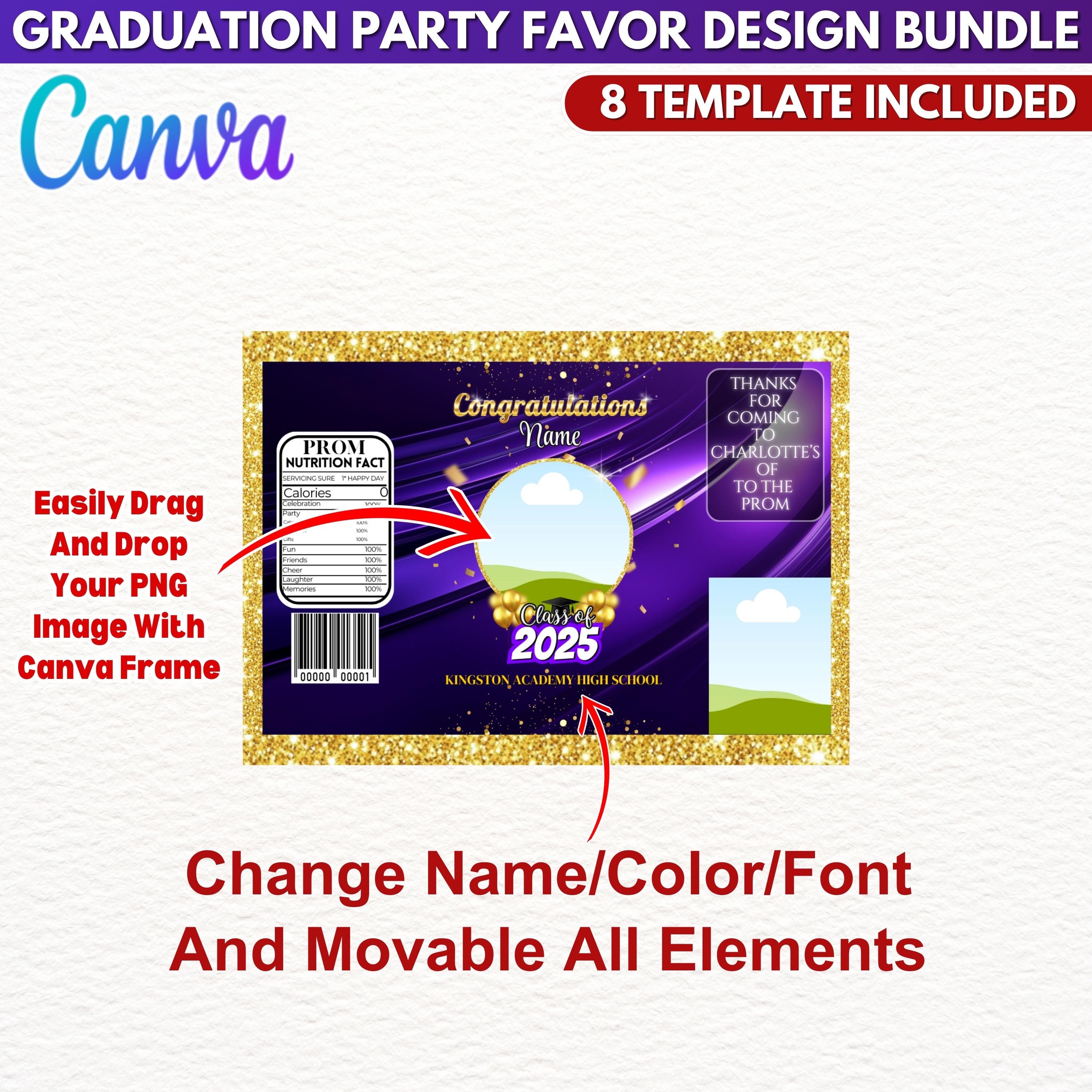 Gift Rapper Violet 8X Graduation Party Favor Template Bundle, Violet Canva Editable ...