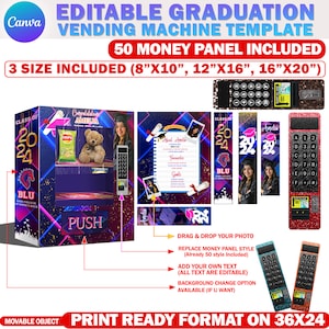 Graduation Vending Machine 2024 Template, Graduation Gift, Birthday Vending Machine, Editable Party Favor, Graduation Crafts Boy/Girl