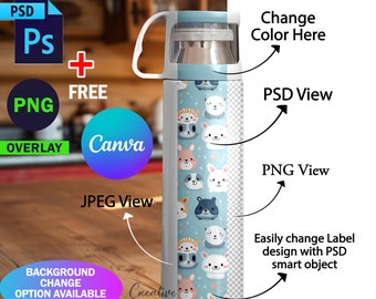 Maqueta de termo de 17 oz con tapa transparente, maqueta de botella de agua tipo bala de 500 ml, agregue diseño y fondo a través de PSD y Canva