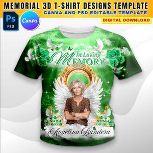 In Loving Memory 3D All Over T-Shirt Design, Memorial Green T-Shirt Design Canva, PSD Templates, Editable File Perfect For DTF & Sublimation