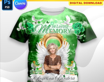 In Loving Memory 3D All Over T-Shirt Design, Memorial Green T-Shirt Design Canva, PSD Templates, Editable File Perfect For DTF & Sublimation