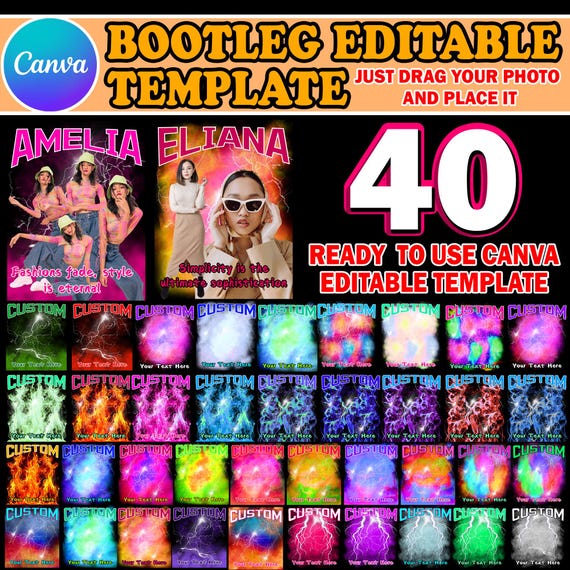 40x Custom Bootleg Rap Tee Canva Template, Editable Bootleg Shirt, Custom Photo Birthday Concert Shirt, Viral Sublimation T shirt Design