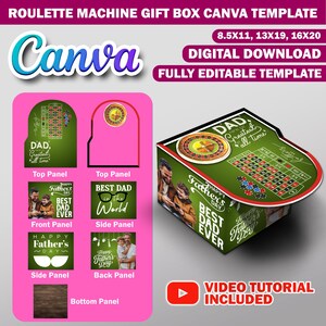 Vatertag Roulette Geschenkbox Canva Design-Vorlage, Schaumbrett Korb Geschenkbox Luxus Geschenkbox Geburtstag DIY Geschenk Spieltisch Box Bearbeitbar