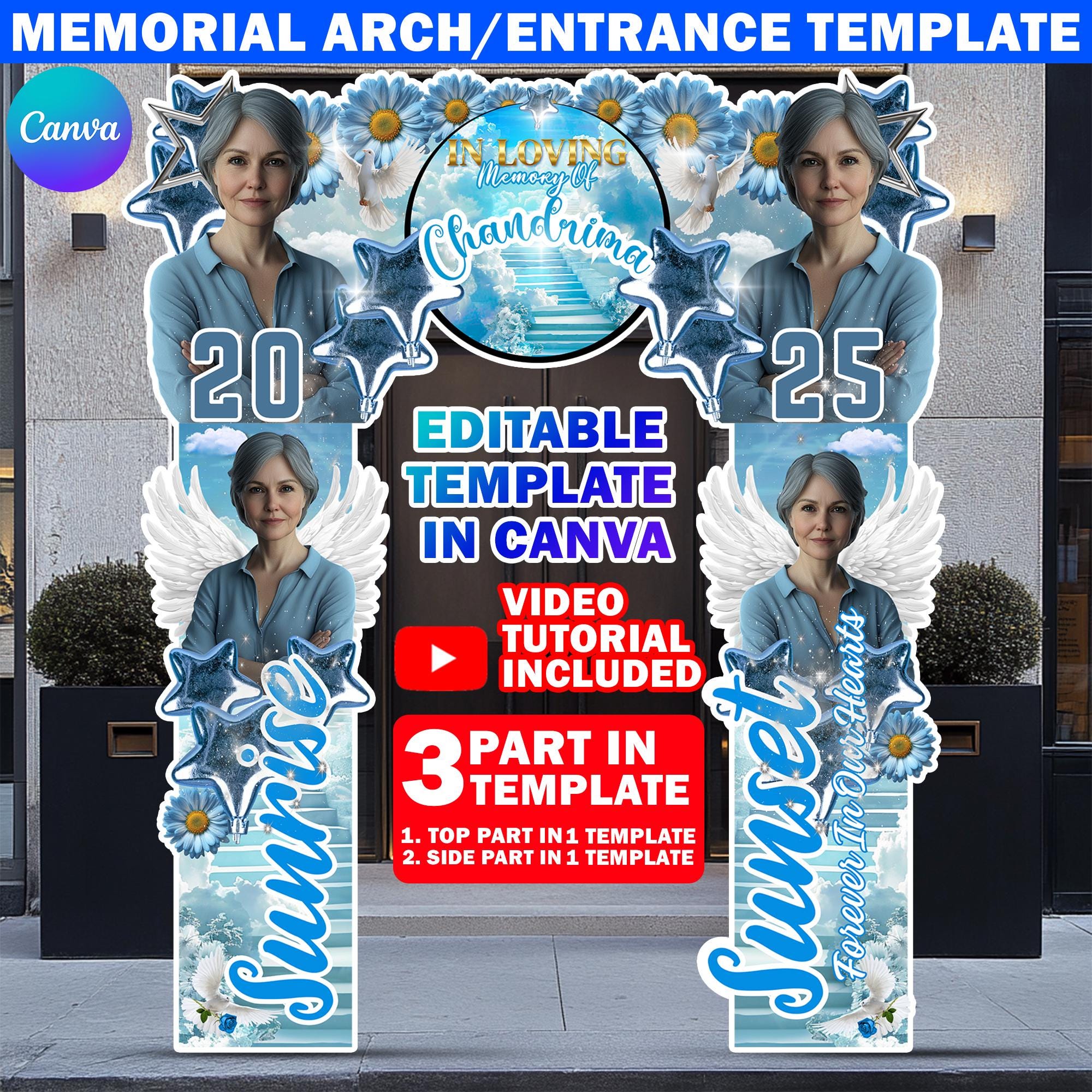 Funeral Entrance Arch Design Canva Template, Sky Blue & White Memorial ...