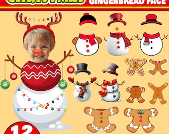 Sneeuwpop en peperkoek voeg je eigen foto toe foto, png-bundel, kerstmis foto toevoegen clipart klasdecor prikbord, decor
