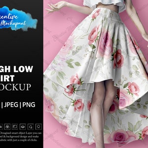 High Low Rock Mockup | High-Low-Lose Maxiröcke | Langer Sommerrock, formeller Rock / ausgestellter Rock / Rock mit hoher oder niedriger Taille / Faltenrock