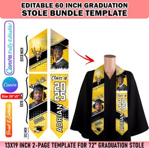 60 inch Graduation Stole Template, Graduation Stole Yellow & Black Or Change To any Color Canva Editable Class of 2025 Graduation Grad Stole