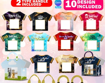 T Shirt Gift Bag Design Template Bundle, Handbag Gift Box, Luxury Handbag Gift box, Canva Editable, Graduation, Father's Day, Gift For Dad