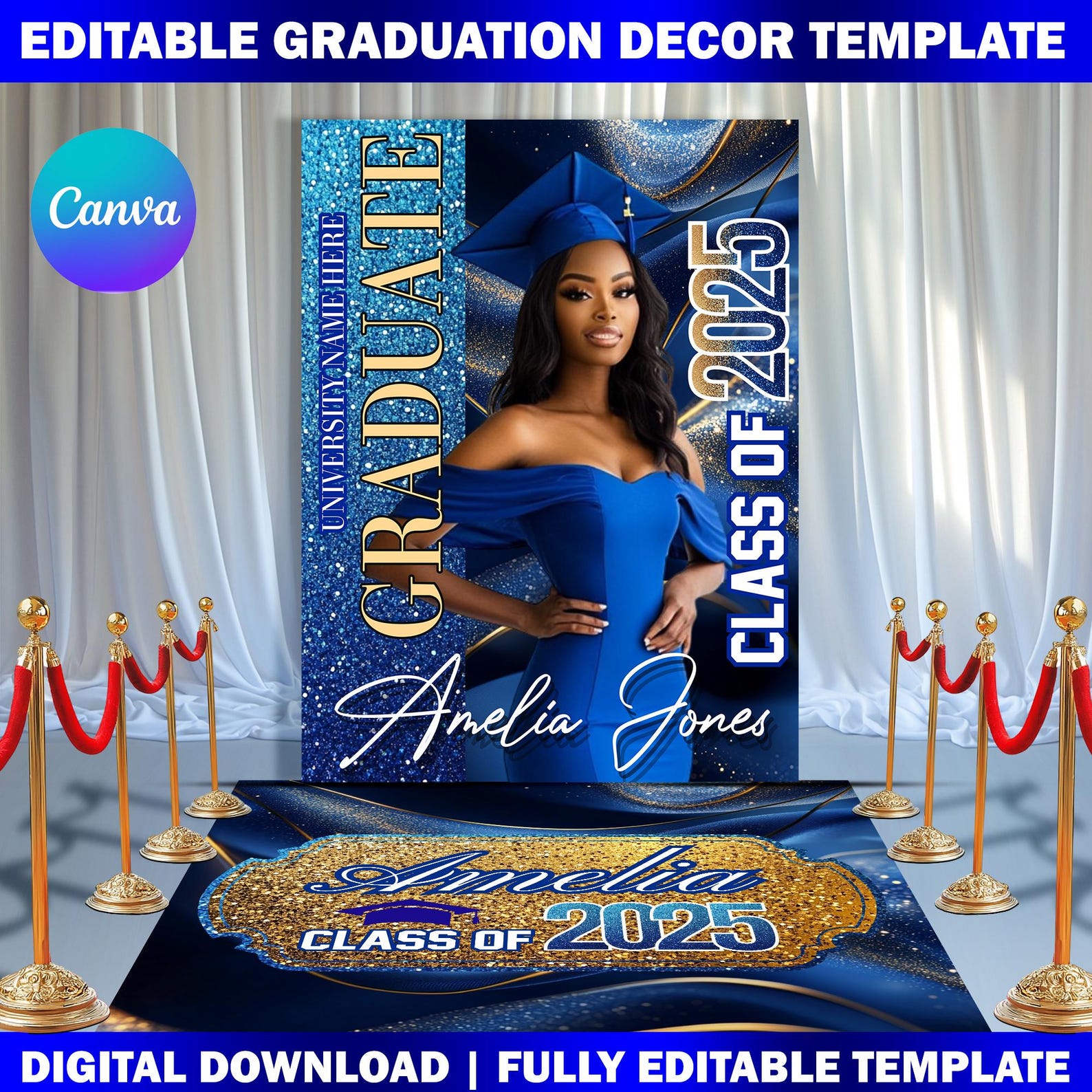 Custom Shape Graduation Decor Canva Template Bundle, Name Cutout, Grad ...