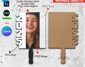 Dye Sublimation 2025 Graduation MDF Fan Mockup, Grad Paddle Mockup, Insert Design & Hintergrund über Canva Smart Frame und Photoshop PSD