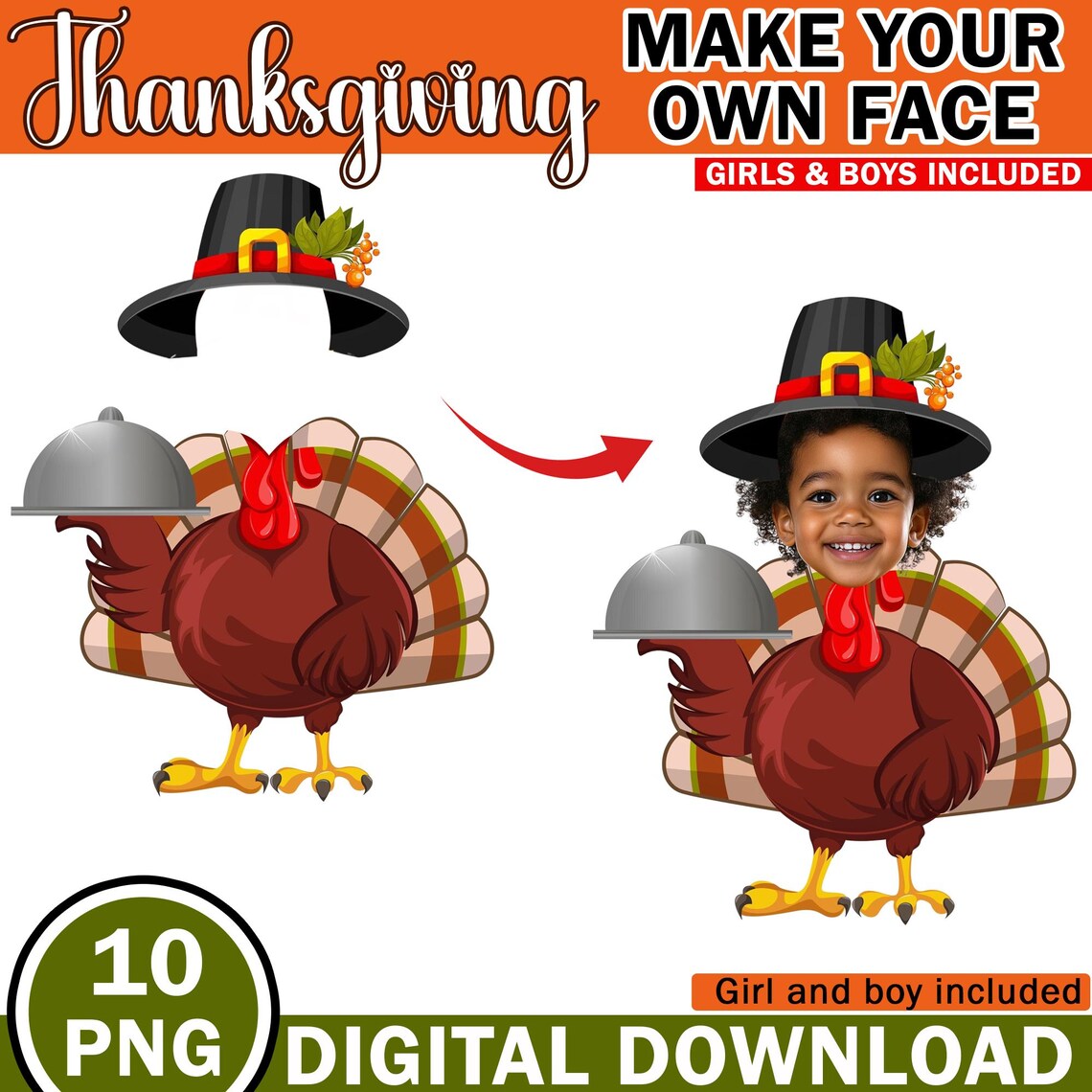 10x DIY Turkey Face Pngs Add Your Own Face Thanksgiving