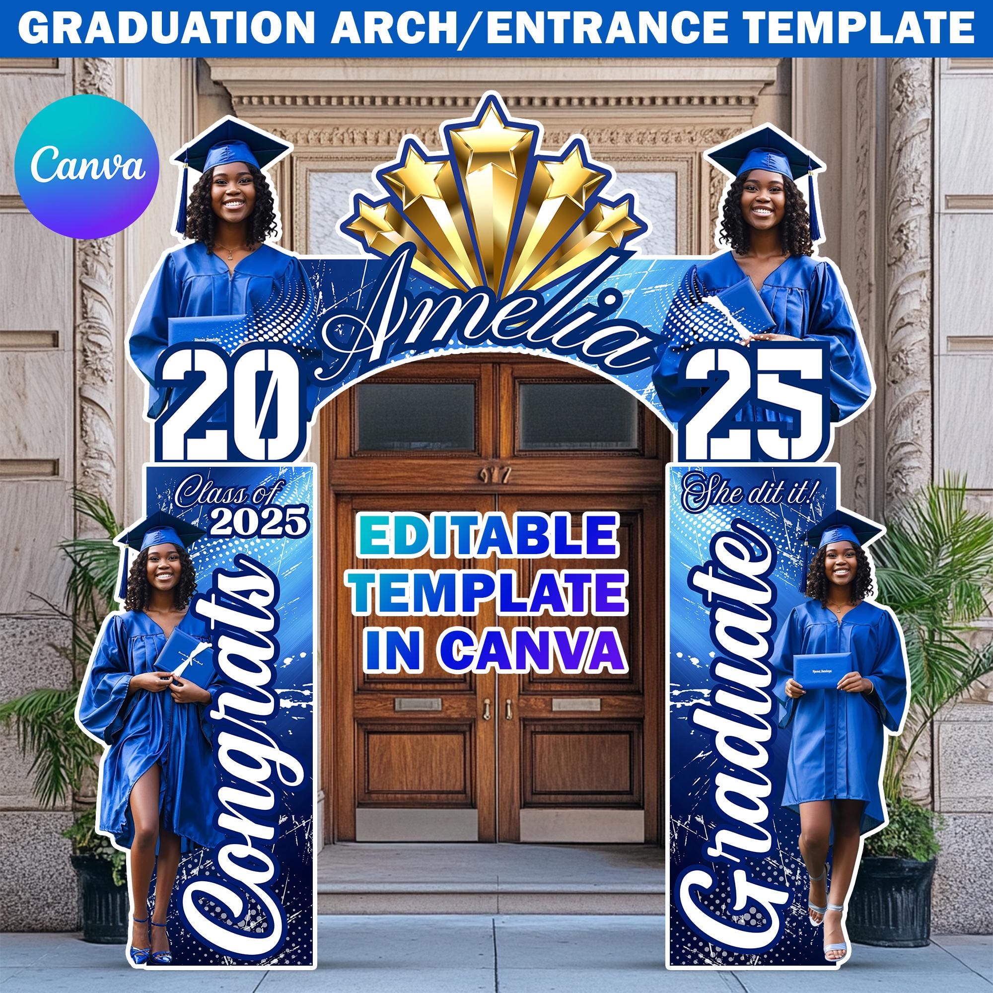 Graduation Base Design Graduation Entrance Arch Design Canva Template, Blue & White Graduation ...