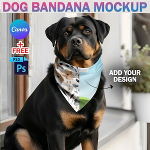 Dog Bandana Mockup, Dog Collar Mockup, Pet Accessory Display, Pet Shop PSD, Insert Design Via Photoshop PSD & Smart Canva Frame