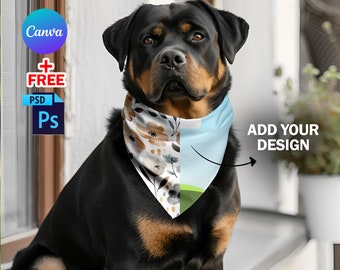 Dog Bandana Mockup, Dog Collar Mockup, Pet Accessory Display, Pet Shop PSD, Insert Design Via Photoshop PSD & Smart Canva Frame