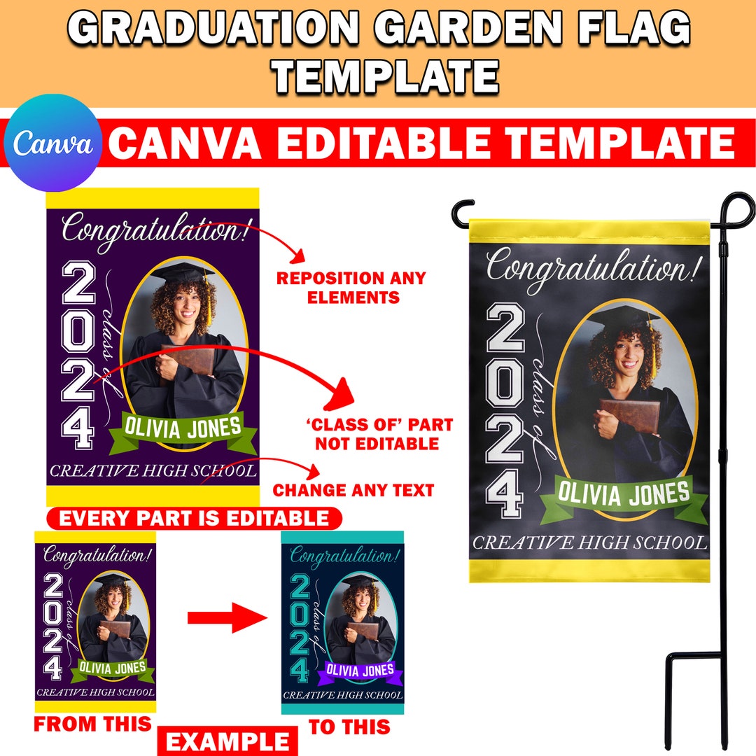 Editable Grad, Senior Garden Flag Template , 12x18 Graduation Flag ...