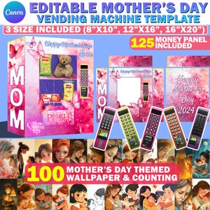Canva Mother&#39;s Day Vending Machine Template, Editable 8X10, 12x16 & 16x20 Mothers Day Vending Machine Template, Money Panel PNG, Background