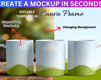 Canva Frame 15oz Mug Full Warp Mockup | Dye sublimation 15oz Mug Full Wrap View Mockup | Drag and Drop Canva Frame Mockup | 15oz Coffee Mug