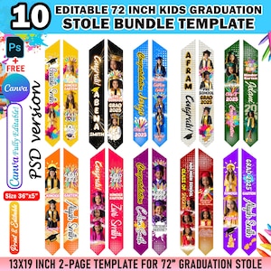 10X PSD + Canva Kinder-Abschluss-Stola-Vorlage Design-Bundle für die Abschlussschärpe Sublimation 2025, bearbeitbare Abschluss-Stola-Schärpe