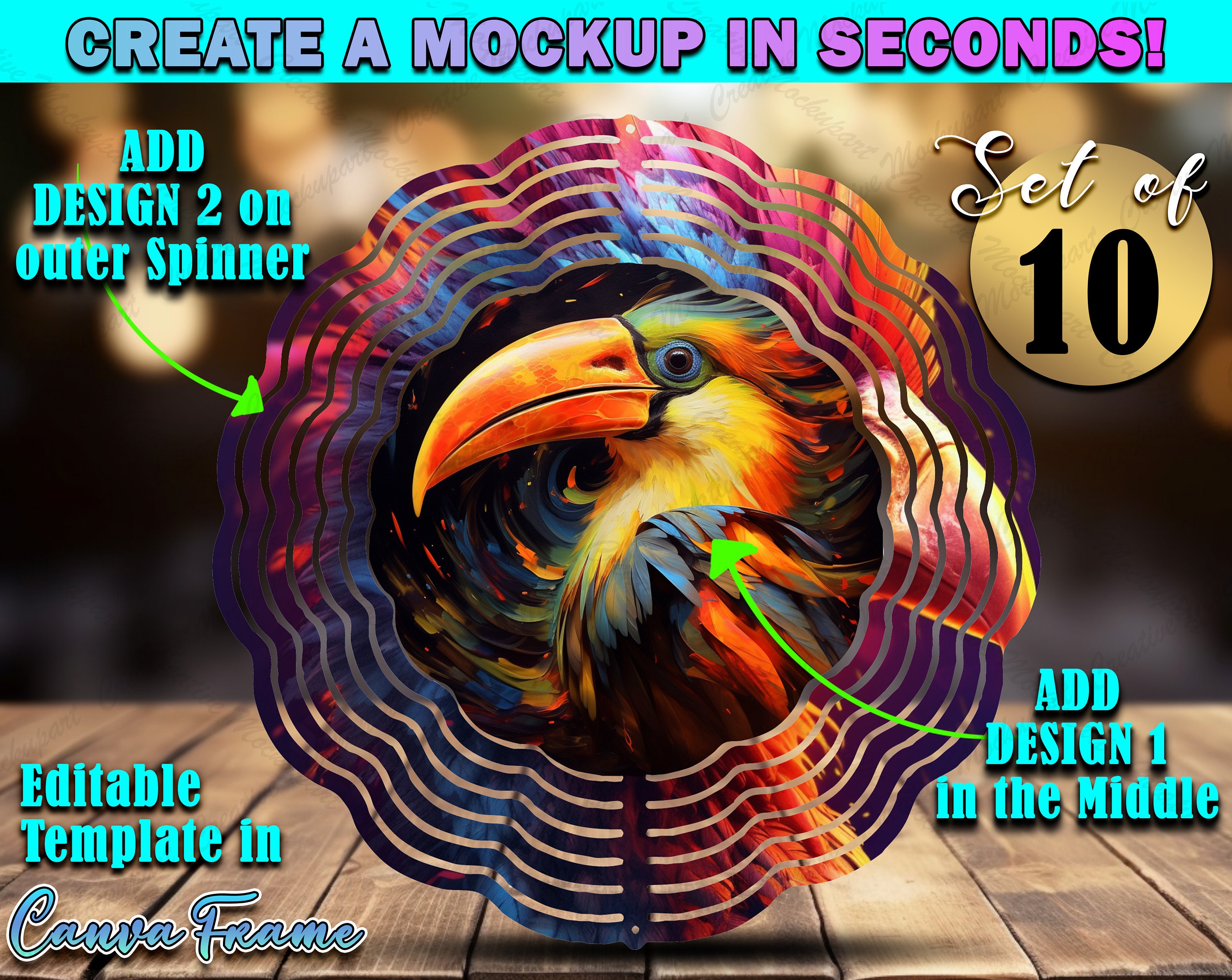 Spinner Sign Frame Canva Frame Custom Wind Spinner Mockup. Middle and Top (outer) Two ...